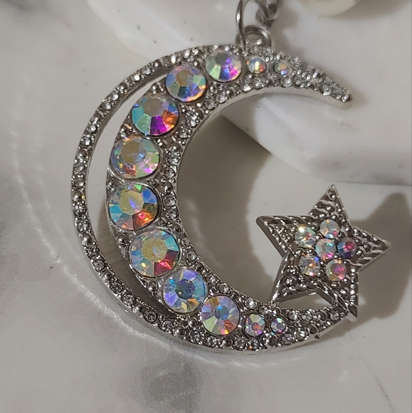 Iridescent Rhinestone Moon Keychain - Picture 2 of 6